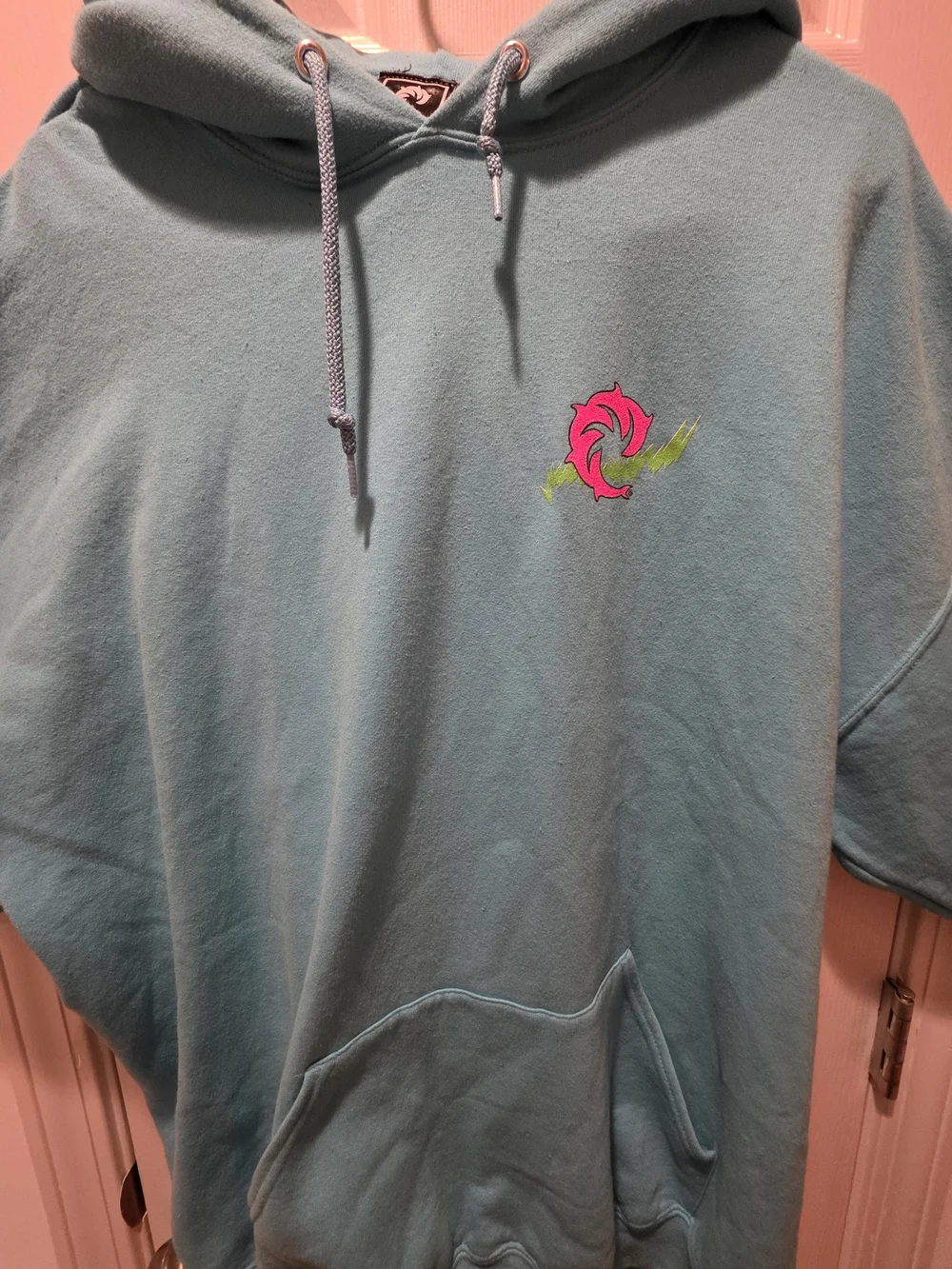 WRV Vintage Men's Teal Graphic Hoodie with Surf Skeleton Print - Picture 3 of 5